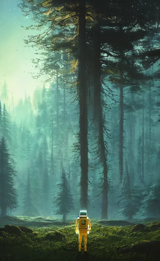 Prompt: A astronaut gazing upon an amazing alien forest landscape, digital art, breathtaking, golden ratio, extremely detailed, establishing shot, hyperrealistic, cinematic lighting, particles, unreal engine, simon stålenhag, rendered by Beeple, Makoto Shinkai, syd meade, simon stålenhag, Ruan Jia, Kentaro Miura, environment concept, artstation, octane render, 8K UHD image