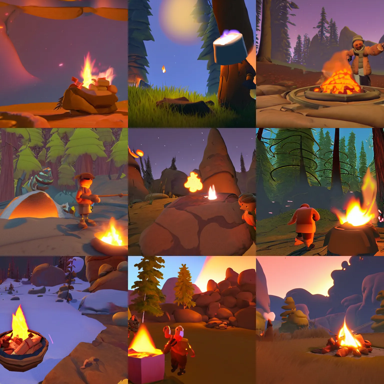 Prompt: outer wilds roasting a marshmallow, award-winning screenshot