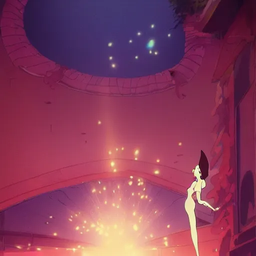 Image similar to jessica rabbit dancing in the spotlight. nime key visual of luffy studio lit directed gaze, trending on pixiv fanbox, painted by greg rutkowski makoto shinkai takashi takeuchi studio ghibli