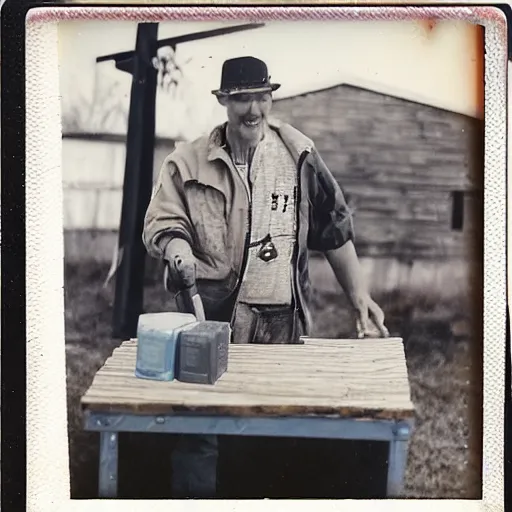 Image similar to a polaroid photo of a man using hand jack pallet