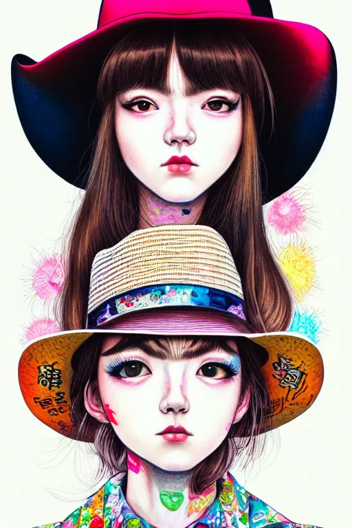 Image similar to girl wearing cowboy hat, style of yoshii chie and hikari shimoda and martine johanna, highly detailed