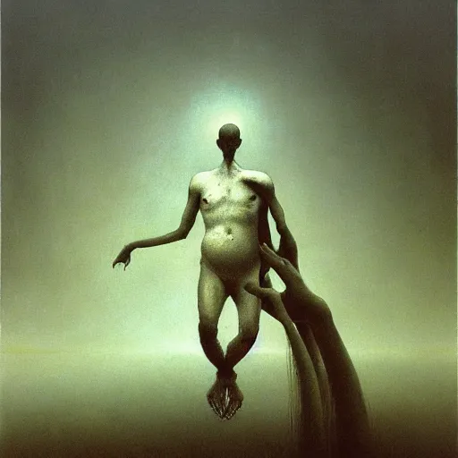 Image similar to arm reaching out of thick fog, zdzislaw beksinski