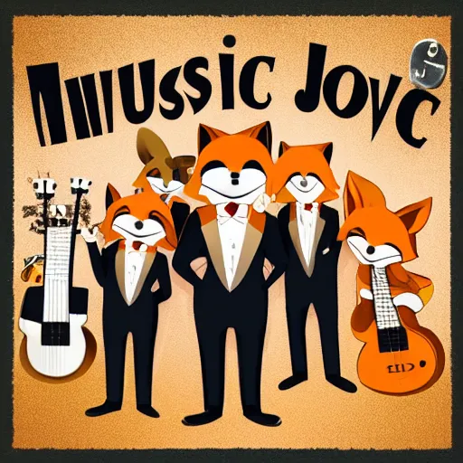 Image similar to music album cover, with anthropomorphic foxes animals dressed in suits, holding guitars, on a beach, all looking at camera, studio lighting, 8 5 mm f / 1. 4