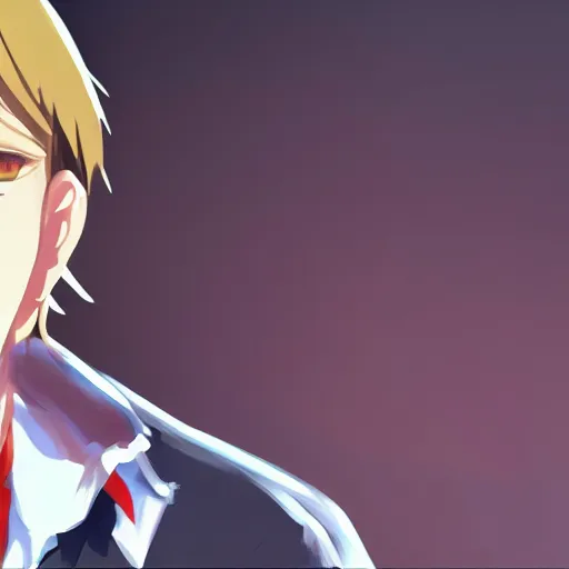 Image similar to high quality portrait of vladimir putin. art by makoto shinkai, crunchyroll, pixiv, danbooru, hd, headshot, cinematic still, detailed anime face, bokeh, digital art, cel shading, vivid colors, ambient lighting