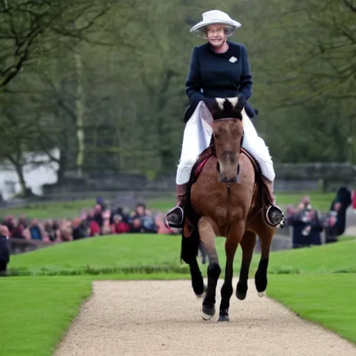 Image similar to queen elizabeth ii, riding a horse, at edinburgh