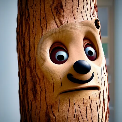 Image similar to anthropomorphic wooden log sleeping snoozing, pixar style