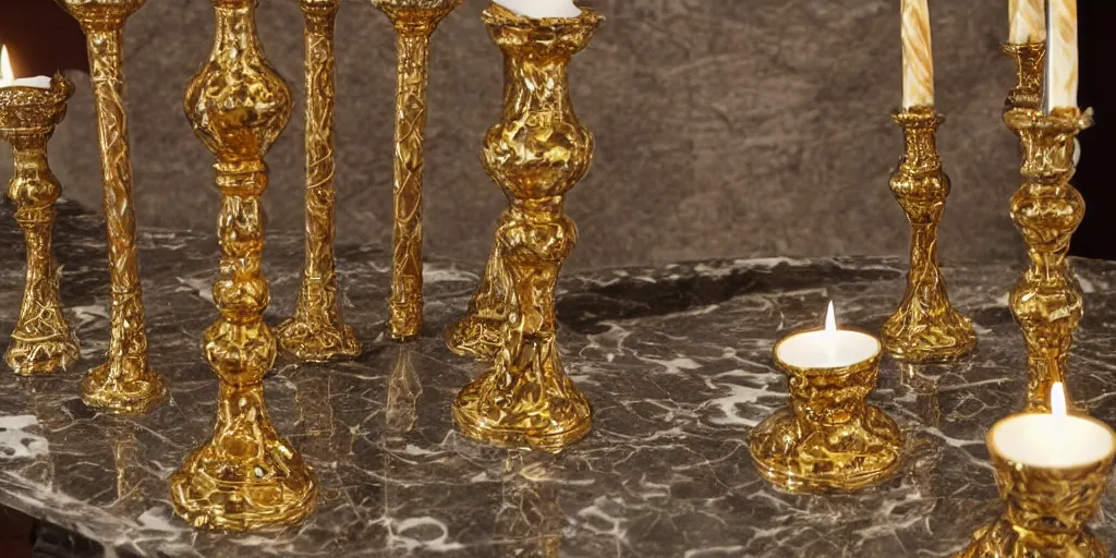 Prompt: snake with gold and silver pattern on a marble floor, candles and intricate candlesticks, by Andres Rios, H 576