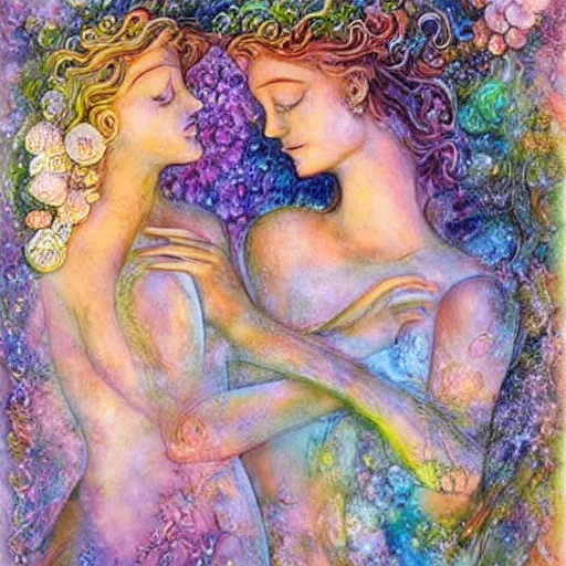 Image similar to marble sculpture abstract figurative art, lovers of spring, josephine wall, dreamy, muted, pastel colors