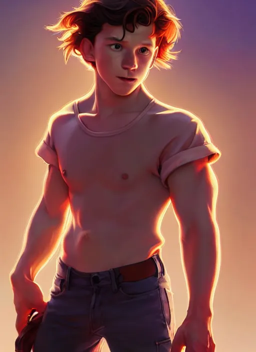 Prompt: cute tom holland, natural lighting, path traced, highly detailed, high quality, digital painting, by don bluth and ross tran and studio ghibli and alphonse mucha, artgerm