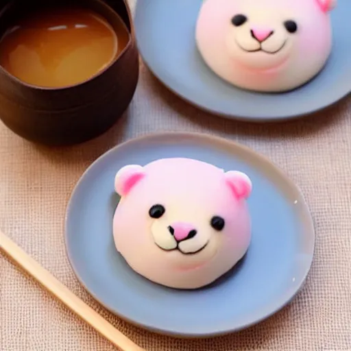 Image similar to cute japanese dessert in the shape of a bear pastel colors