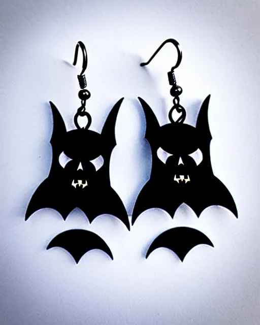 Image similar to spooky cartoon bat, 2 d lasercut earrings,