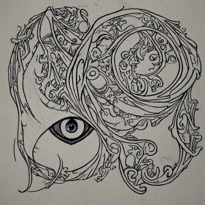 Image similar to art nouveau drawing of an evil eye charm