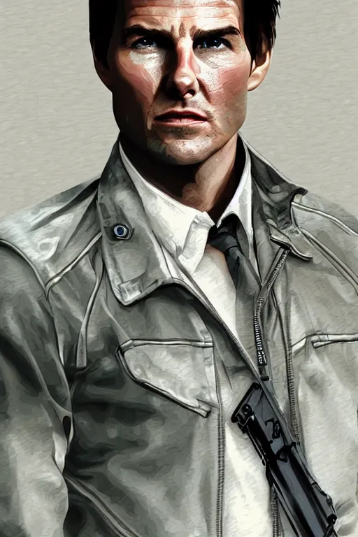 Prompt: a medium shot portrait of tom cruise, in the style of gta 4, highly detailed, trending on artstationhq