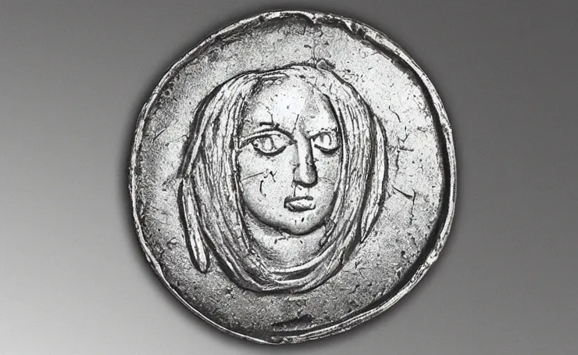 Image similar to “Medieval silver coin, detailed, studio photograph”