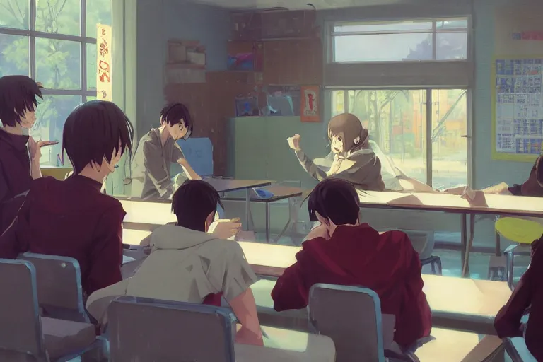 Premium AI Image  Anime classroom scene with children sitting at desks in  soft lighting and realistic 3D style