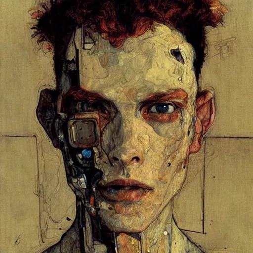 Prompt: portrait of a robot by egon schiele and greg rutkowski