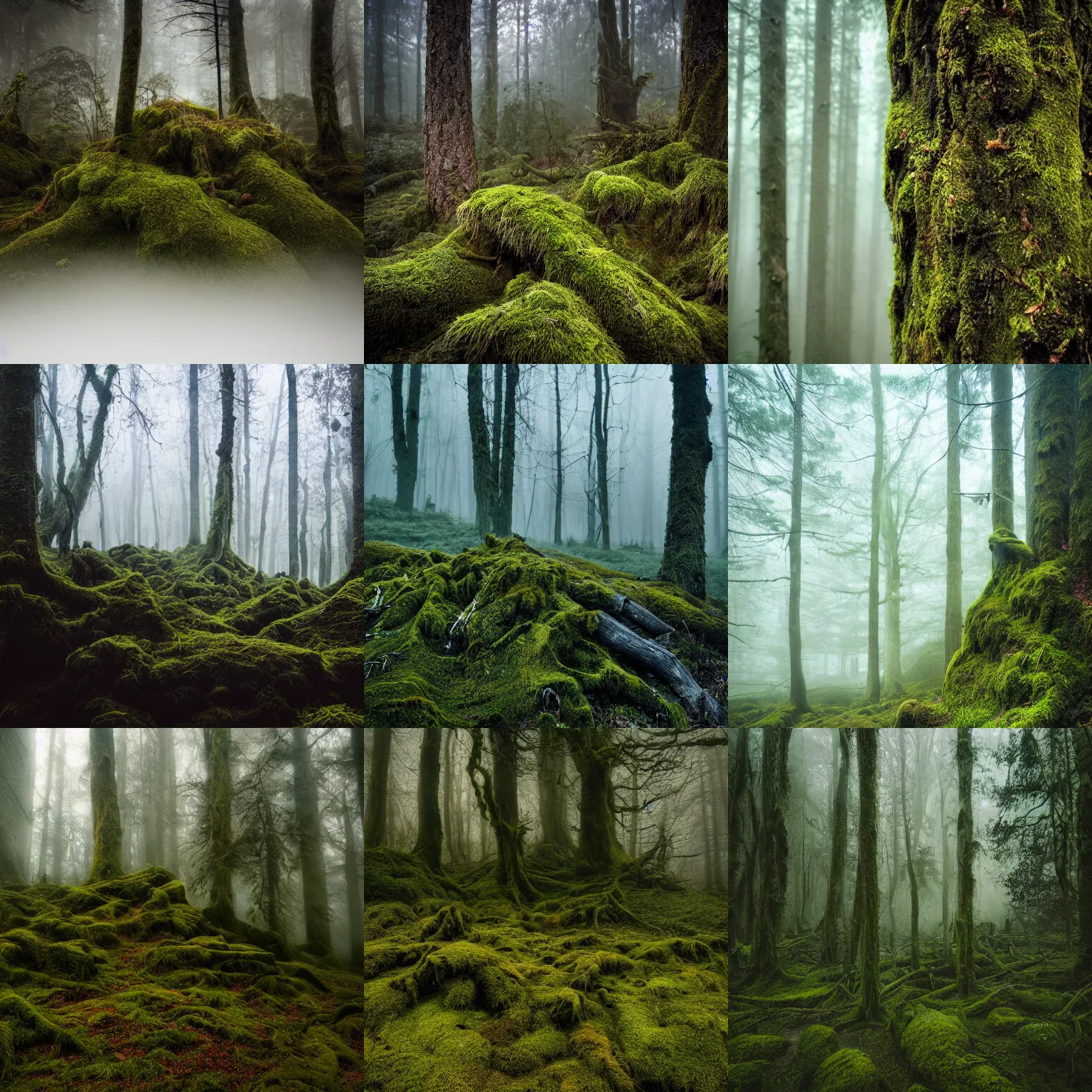 Prompt: forest clearing, mossy rocks, naturalistic, mysterious, fog, old masters, insanely detailed and intricate, hyper realistic, super detailed, dslr, photography