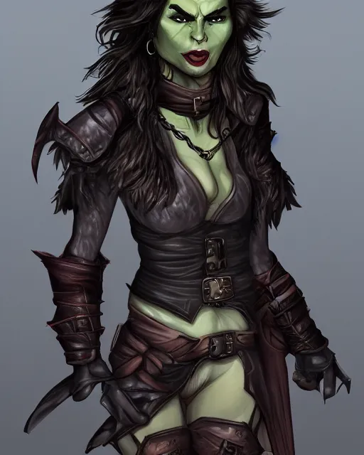 Image similar to female half orc with leather clothing, digital art