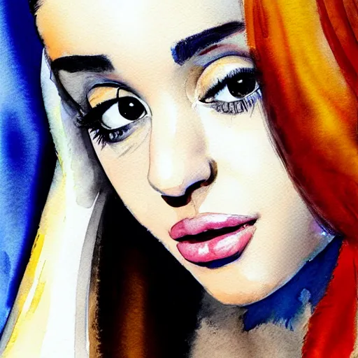 Prompt: portrait of ariana grande, watercolor expressionism, brushstrokes, detailed, digital art, artstation