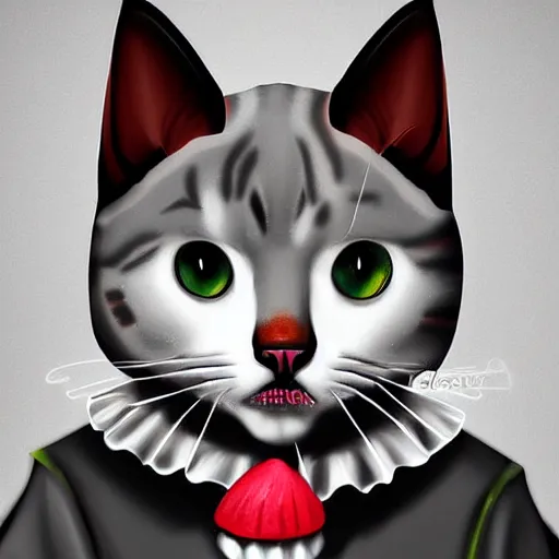 Image similar to a feline Pennywise cat,digital art