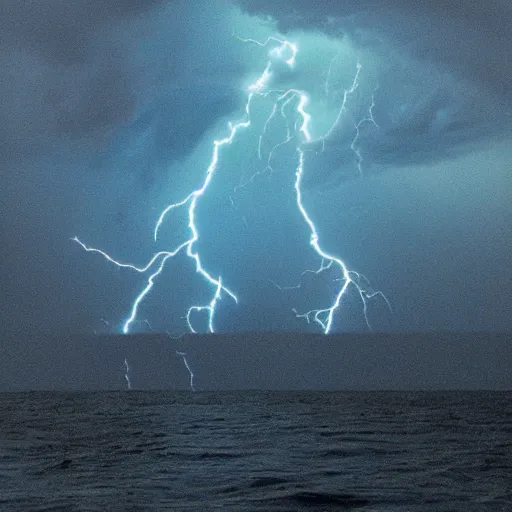 Prompt: cthulhu rising from the ocean during thunderstorm lightning flashing - w 1 0 2 4 - h 1 0 2 4