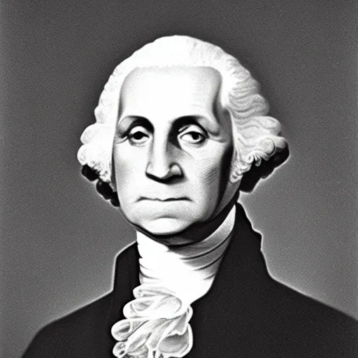 Image similar to photo of bald George Washington by Diane Arbus, 2022, black and white, high contrast, Rolleiflex, 55mm f/4 lens