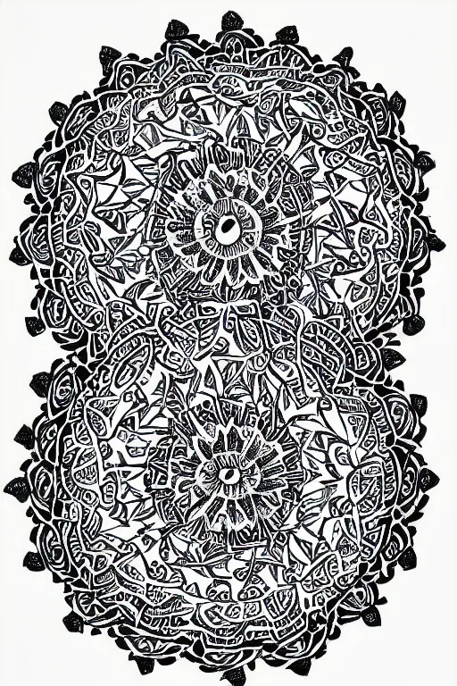 Image similar to symmetric fish mandala ink drawing