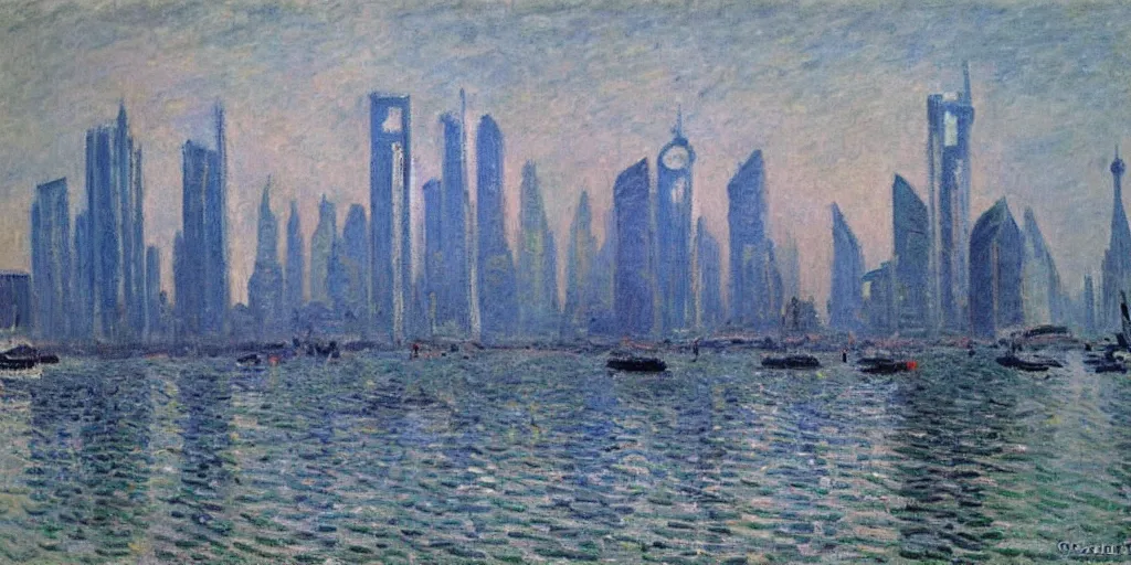 Prompt: an oil painting of Lujiazui, Shanghai, by Oscar-Claude Monet