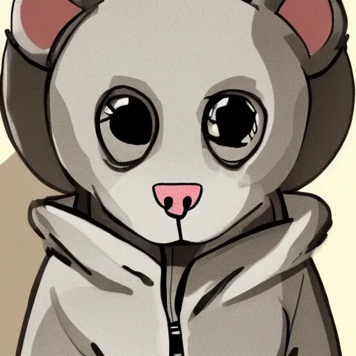 Image similar to a full body shot of a cute rat wearing a hoodie looking into the camera, furry art, furaffinity, deviantart, symmetrical, highly detailed