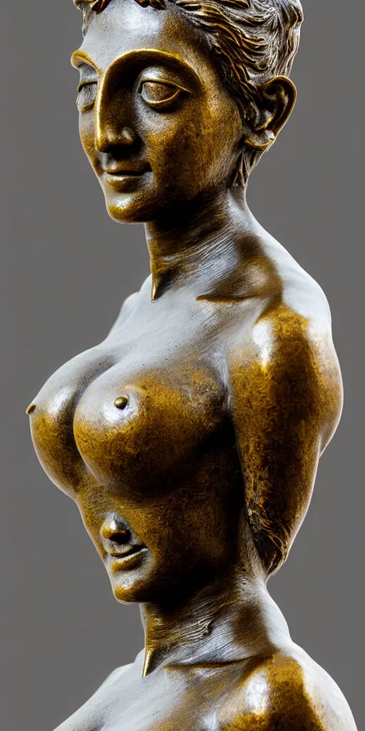 Image similar to detailed photo of old bronze patina statue of most beautiful woman, full body portrait, various bending poses, photorealism, intricate detail, museum diffuse lighting