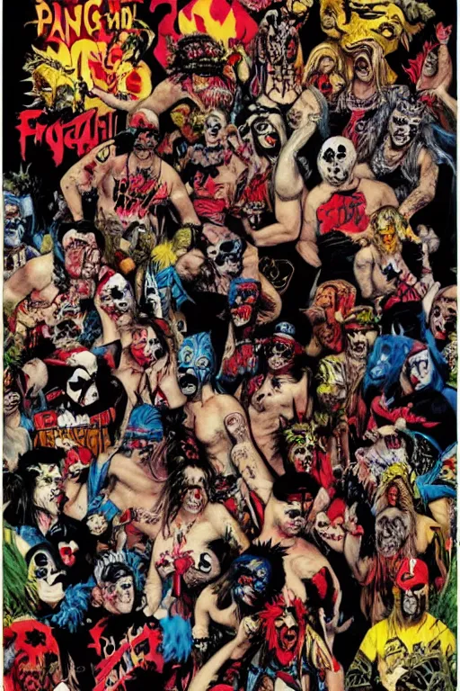 Prompt: gathering of the juggalos in the style of frank frazetta