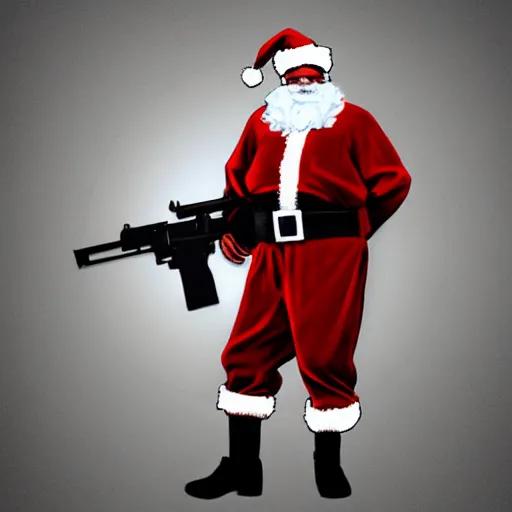 Prompt: Santa holding an ak-47 in the style of gta V cover art