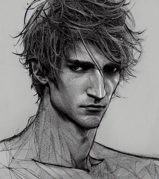 Prompt: portrait of xqc with a strong jawline, pen and ink, intricate line drawings, gigachad, by craig mullins, ruan jia, kentaro miura, greg rutkowski, loundraw