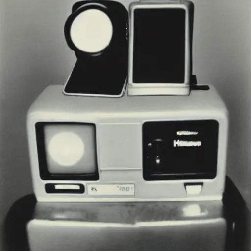 Image similar to a polaroid photograph of a computer in love, by robert crumb, by jim henson, high contrast, soft lighting, surreal, film photography