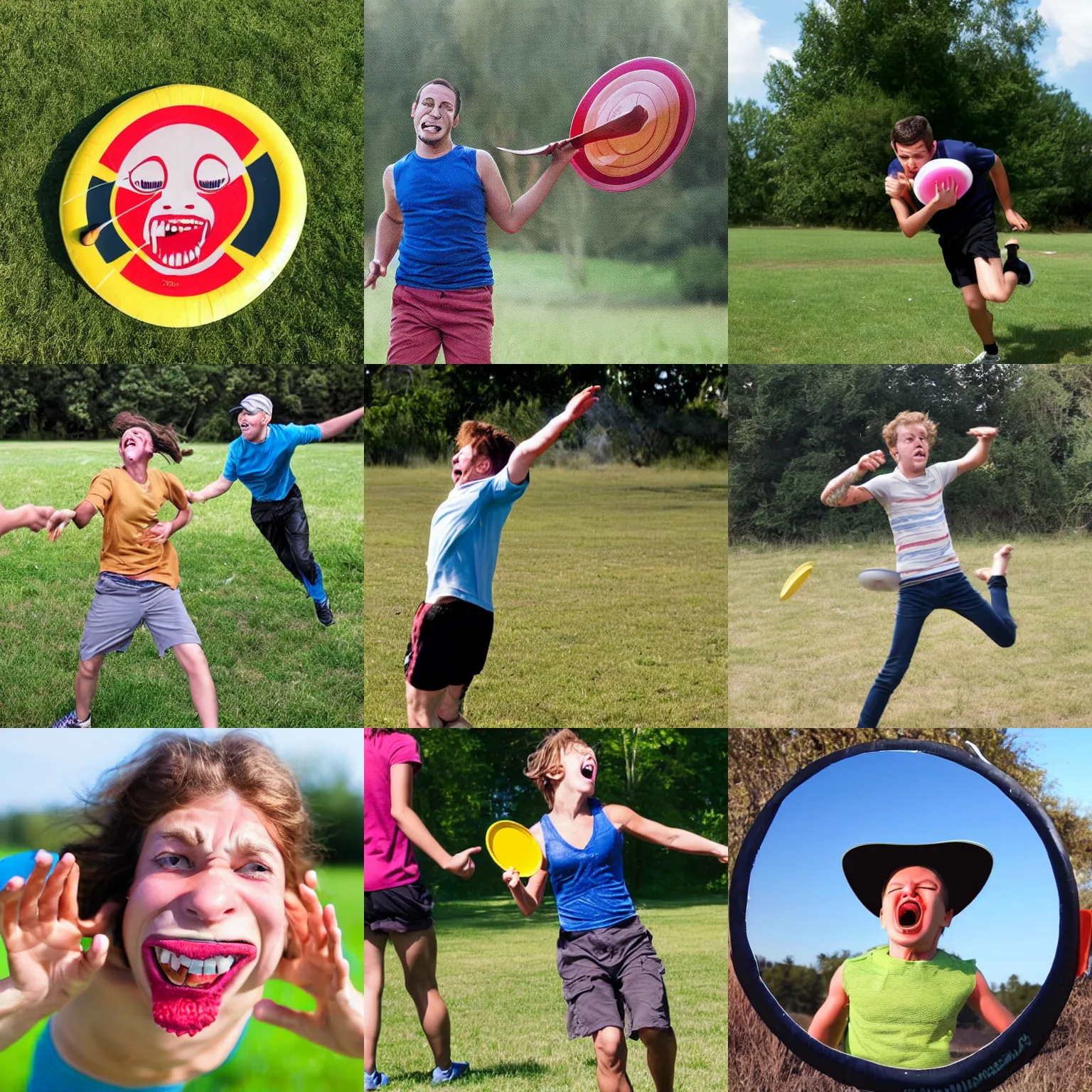 Prompt: frisbee impacting face with massive force
