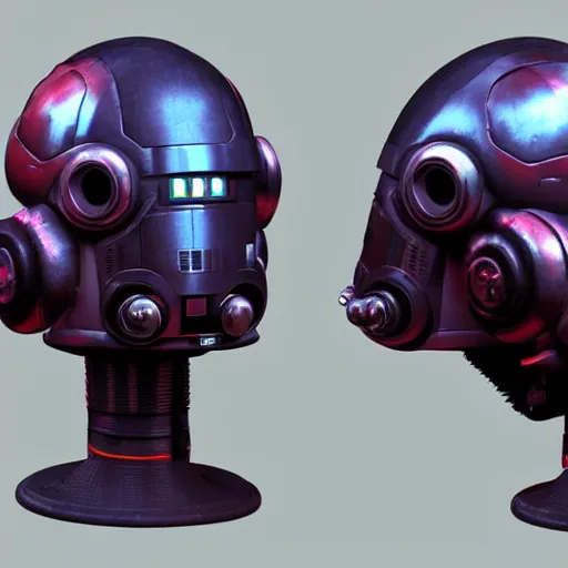 Image similar to an astromech-punk cyberpunk helmet for a mech robot. depth of field neon background, digital art in the style of anthony chong jones and greg rutkowksi. trending on art station #zbrush