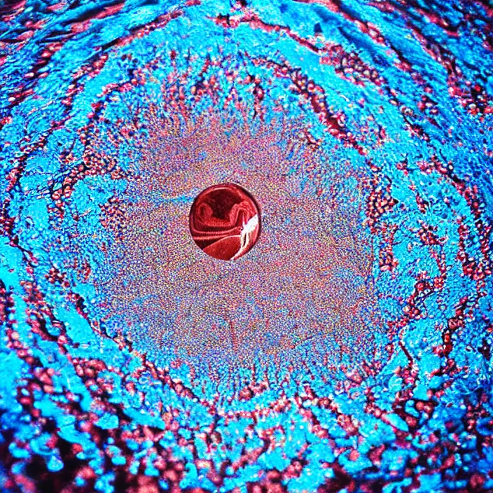 Image similar to a close up of water with a small hole in it, an airbrush painting by storm thorgerson, unsplash, psychedelic art, dye - transfer, poster art, psychedelic