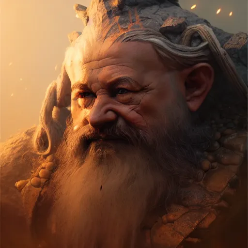 Prompt: hyperrealistic mixed media image of a dwarfish god of warfare, stunning 3 d render inspired art by greg rutkowski and xiang duan and thomas eakes, realistic, highly detailed attributes and atmosphere, dim volumetric cinematic lighting, 8 k octane detailed render, post - processing, masterpiece,