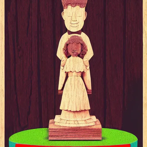 Image similar to wooden statue of a wedding :: 2d matte :: poster 1980s style