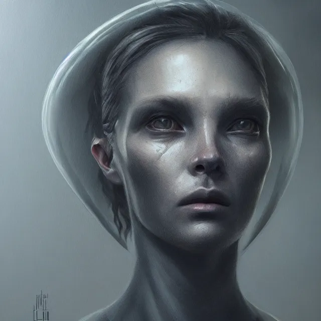 Image similar to Alien grey portrait, atmospheric lighting, painted, intricate, ultra detailed by Leesha Hannigan, Thierry Doizon, Kai Carpenter, well composed, best on artstation, cgsociety, epic, stunning, gorgeous, intricate detail, wow, masterpiece