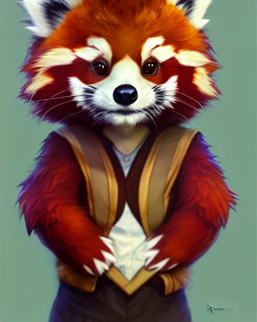 Image similar to character concept art of a cute young male anthropomorphic furry red panda | | cute - fine - face, pretty face, key visual, realistic shaded perfect face, fine details by stanley artgerm lau, wlop, rossdraws, james jean, andrei riabovitchev, marc simonetti, and sakimichan, trending on artstation