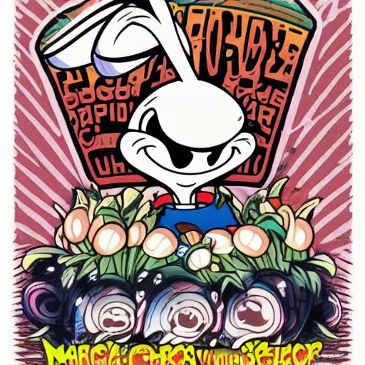 Image similar to magic mushroom, bugs bunny, nendroid, butcher billy style