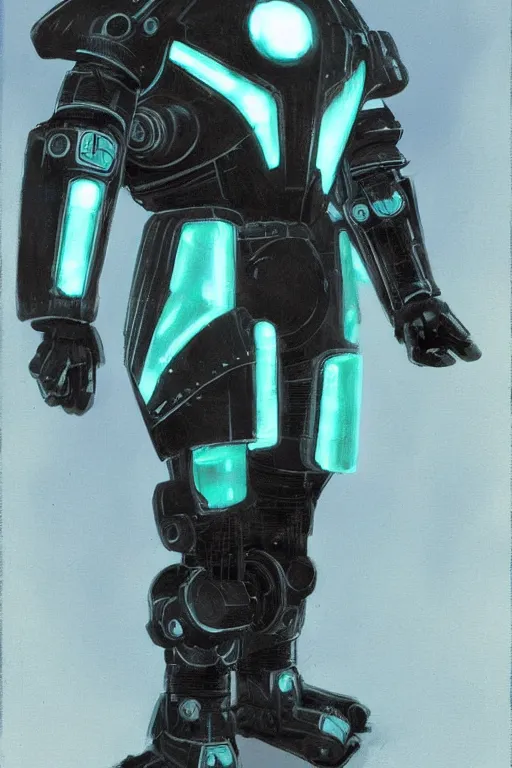 Image similar to tron themed fallout power armor, by craig mullins