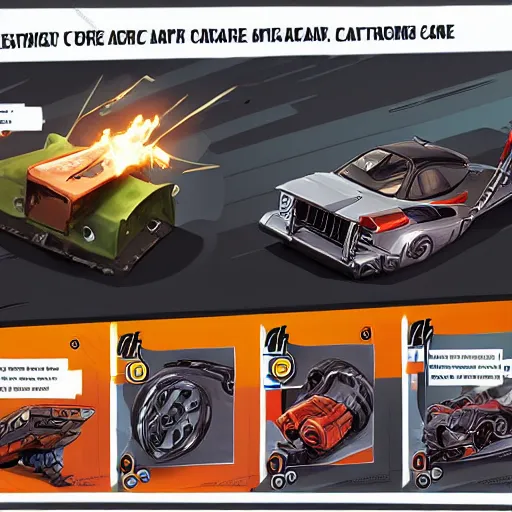 Image similar to car engine car parts concept art card, comic page, realistic fortnite, ui card