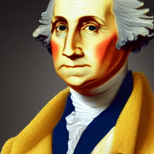 Image similar to a photorealistic colored pencil sketch of a distinguished George Washington wearing a gold chain around his neck with a small Doubloon coin attached as a necklace. This 4K HD image is Trending on Artstation, featured on Behance, well-rendered, extra crisp, features intricate detail and the style of Unreal Engine.