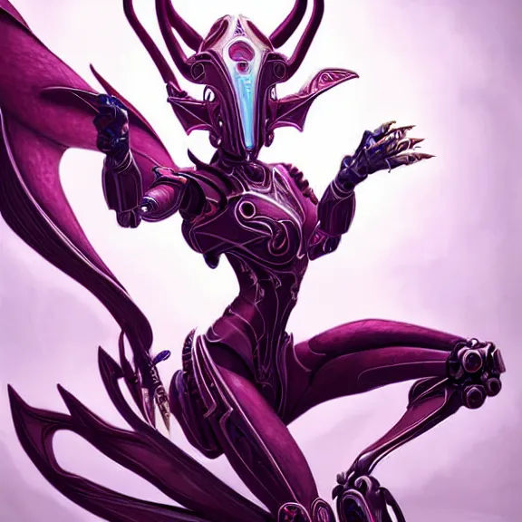 Image similar to highly detailed exquisite fanart, of a beautiful female warframe, but as a stunning anthropomorphic robot female dragon, with robot dragon head, doing an elegant pose sitting on a couch with her legs crossed, off-white plated armor, bright Fuchsia skin, full body shot, epic cinematic shot, realistic, professional digital art, high end digital art, DeviantArt, artstation, Furaffinity, 8k HD render, epic lighting, depth of field