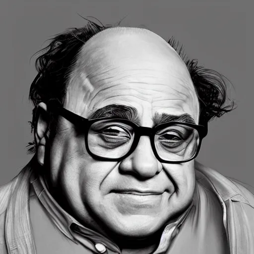 Image similar to portrait of danny devito, highly detailed, digital painting, artstation, concept art, sharp focus, illustration, art by artgerm and greg rutkowski and alphonse mucha