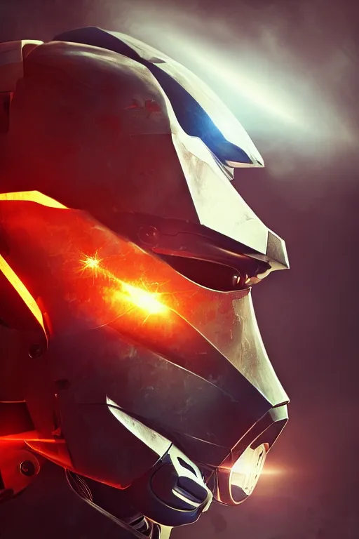 Image similar to robot ninja mask helmet halo master chief radiating a glowing aura global illumination ray tracing hdr fanart arstation by ian pesty and katarzyna da „ bek - chmiel