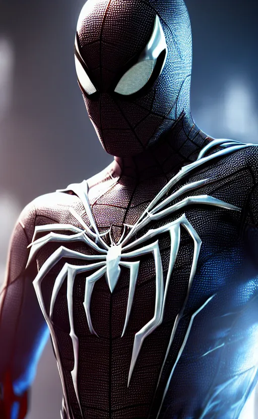 Image similar to spider man as batman dreamlike with jewelry, character art, hyperdetailed, 8 k realistic, frostbite 3 engine, cryengine, dof, trending on artstation, digital art