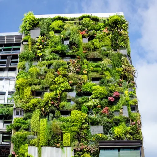 Prompt: a lush living wall on a building made of native new zealand epiphytes and vines